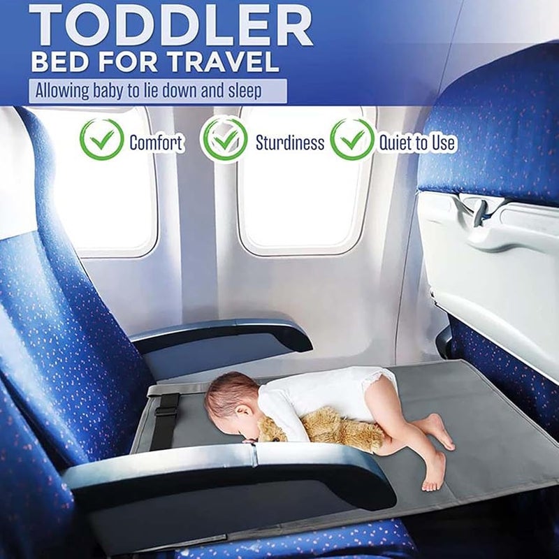 Kids Airplane Footrest Adjustable Toddler Seat Extender Portable Folding Bed For Long Flights Includes Storage Bag Grey - Image 3